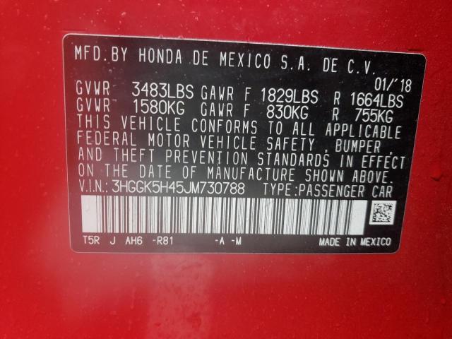 3HGGK5H45JM730788 - 2018 HONDA FIT LX RED photo 13