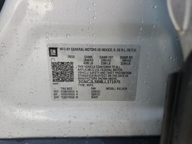 3GNCJLSB8LL171975 - 2020 CHEVROLET TRAX 1LT SILVER photo 12