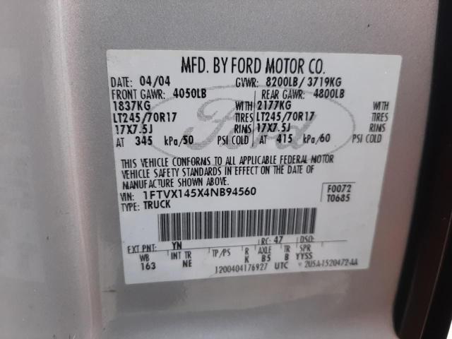 1FTVX145X4NB94560 - 2004 FORD F150 SILVER photo 12