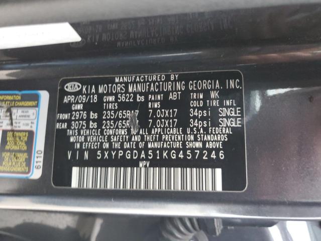 5XYPGDA51KG457246 - 2019 KIA SORENTO LX GRAY photo 14