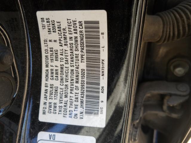 JHMFA36209S015020 - 2009 HONDA CIVIC HYBRID  photo 10