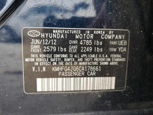 KMHFG4JG6CA178661 - 2012 HYUNDAI AZERA GLS BLUE photo 12