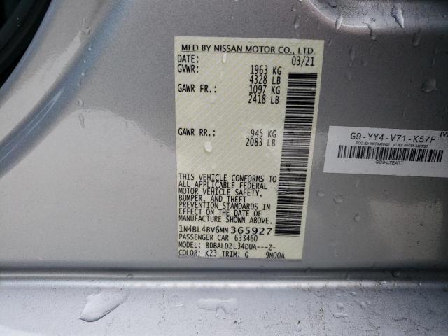 1N4BL4BV6MN365927 - 2021 NISSAN ALTIMA S SILVER photo 12