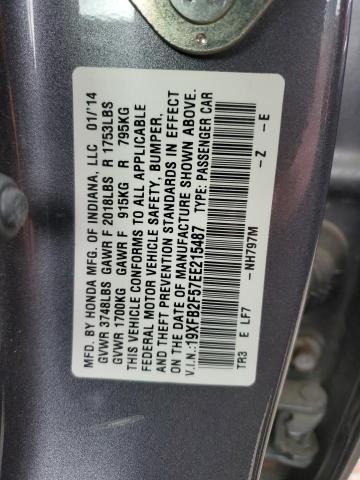 19XFB2F57EE215487 - 2014 HONDA CIVIC LX GRAY photo 12