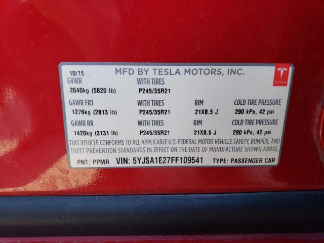 5YJSA1E27FF109541 - 2015 TESLA MODEL S RED photo 12