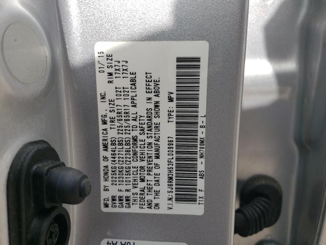 5J6RM3H53FL009967 - 2015 HONDA CR-V EX SILVER photo 12