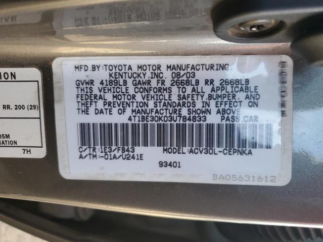 4T1BE30K03U784833 - 2003 TOYOTA CAMRY LE GRAY photo 12