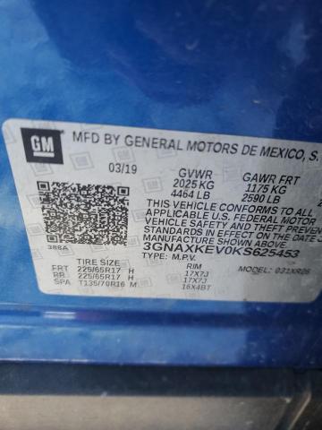 3GNAXKEV0KS625453 - 2019 CHEVROLET EQUINOX LT BLUE photo 14