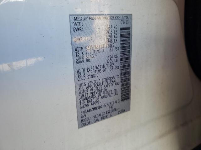 5N1AR2MN3DC653143 - 2013 NISSAN PATHFINDER S 白色 照片 13