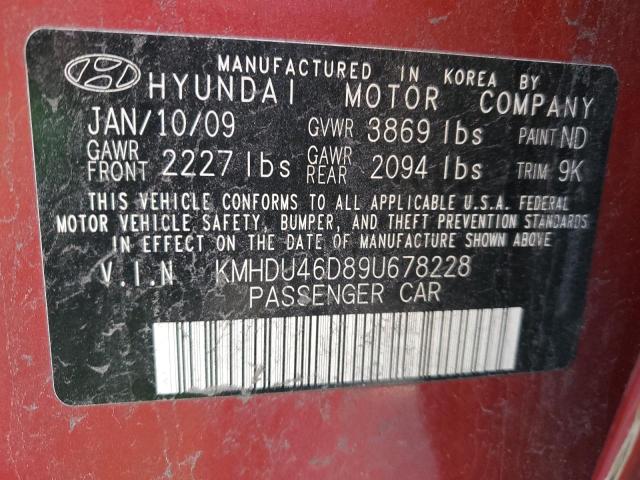 KMHDU46D89U678228 - 2009 HYUNDAI ELANTRA GLS RED photo 12