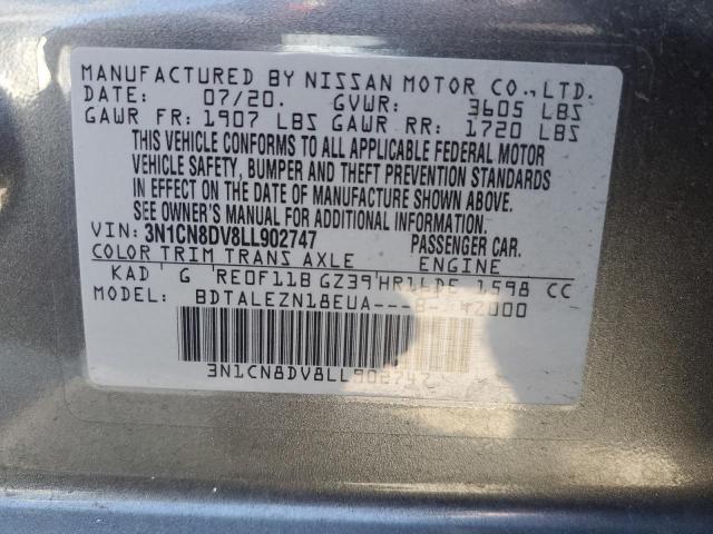 3N1CN8DV8LL902747 - 2020 NISSAN VERSA S GRAY photo 12