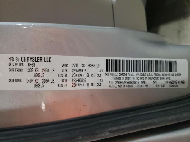 2A8HR54P58R836913 - 2008 CHRYSLER TOWN & COU TOURING ვერცხლისფერი ფოტო 10