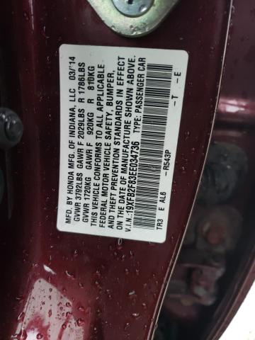 19XFB2F83EE034736 - 2014 HONDA CIVIC EX MAROON photo 12