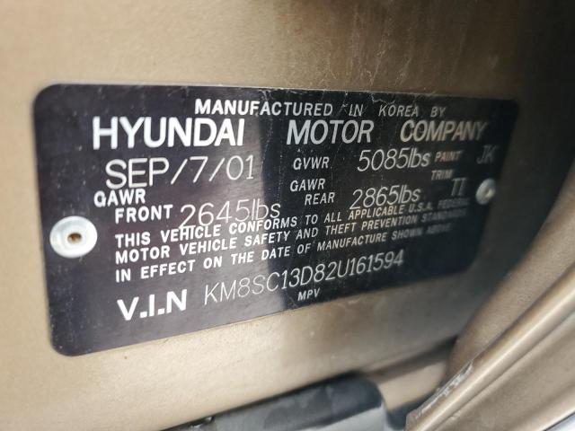 KM8SC13D82U161594 - 2002 HYUNDAI SANTA FE GLS GOLD photo 12