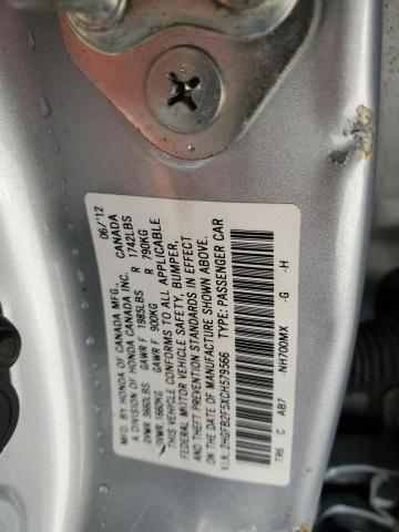 2HGFB2F5XCH579566 - 2012 HONDA CIVIC LX SILVER photo 12