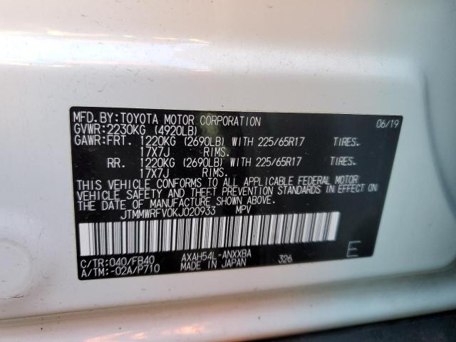 JTMMWRFV0KJ020933 - 2019 TOYOTA RAV4 LE WHITE photo 13