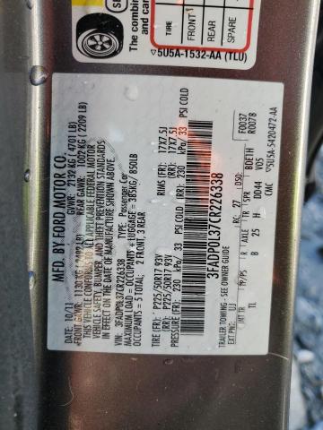 3FADP0L37CR226338 - 2012 FORD FUSION HYBRID CHARCOAL photo 12