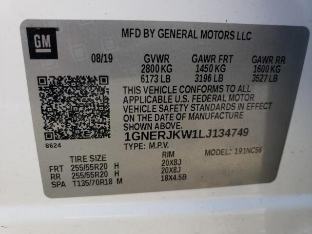 1GNERJKW1LJ134749 - 2020 CHEVROLET TRAVERSE RS WHITE photo 14