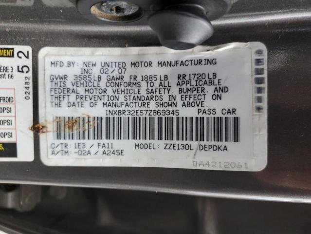 1NXBR32E57Z869345 - 2007 TOYOTA COROLLA CE GRAY photo 12