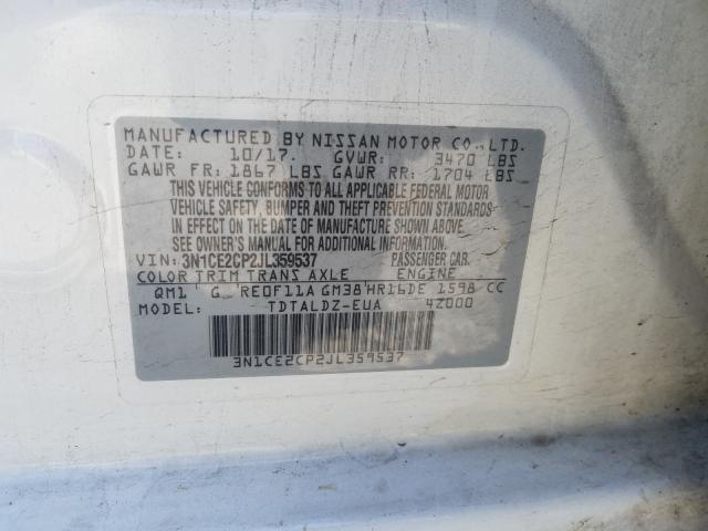 3N1CE2CP2JL359537 - 2018 NISSAN VERSA NOTE S  photo 10