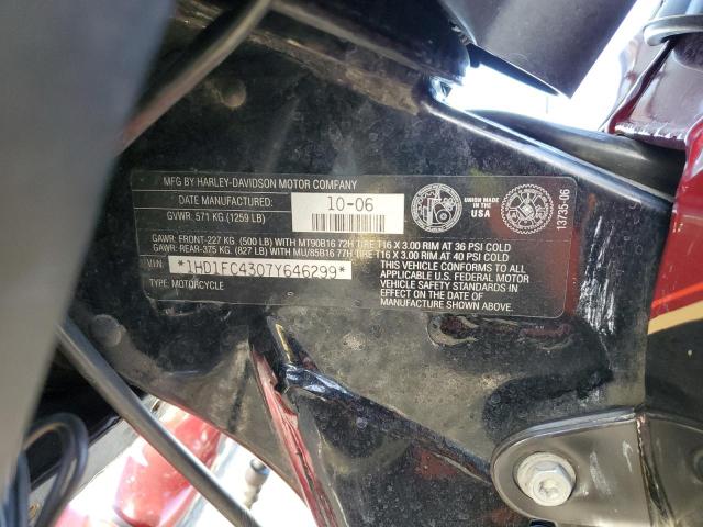 1HD1FC4307Y646299 - 2007 HARLEY-DAVIDSON FLHTCUI 勃艮第红 照片 10