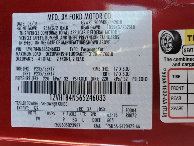 1ZVHT84N565246033 - 2006 FORD MUSTANG RED photo 12