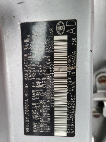 2T1BR32E26C642601 - 2006 TOYOTA COROLLA CE SILVER photo 12