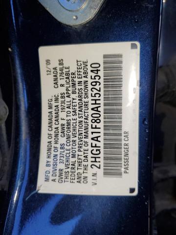 2HGFA1F80AH529540 - 2010 HONDA CIVIC EX BLUE photo 12