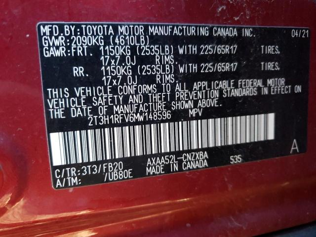 2T3H1RFV6MW148596 - 2021 TOYOTA RAV4 LE RED photo 13