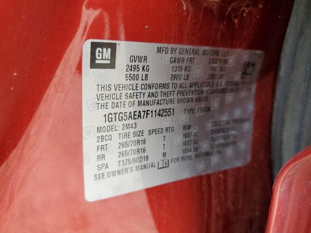 1GTG5AEA7F1142551 - 2015 GMC CANYON MAROON photo 10