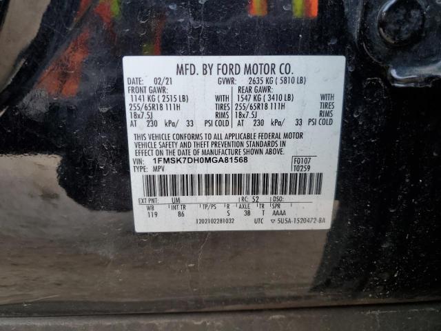 1FMSK7DH0MGA81568 - 2021 FORD EXPLORER XLT BLACK photo 13