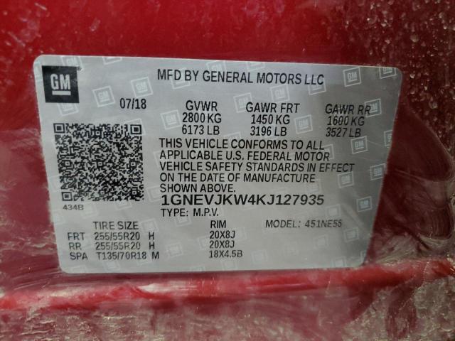 1GNEVJKW4KJ127935 - 2019 CHEVROLET TRAVERSE HIGH COUNTRY MAROON photo 13