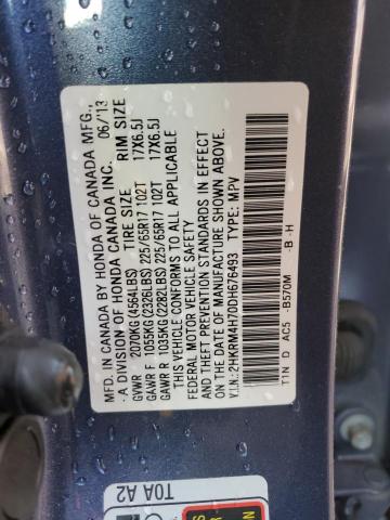 2HKRM4H70DH676493 - 2013 HONDA CR-V EXL BLUE photo 13