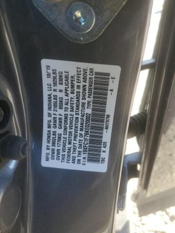 19XFC1F76KE020002 - 2019 HONDA CIVIC EXL ნაცრისფერი ფოტო 12