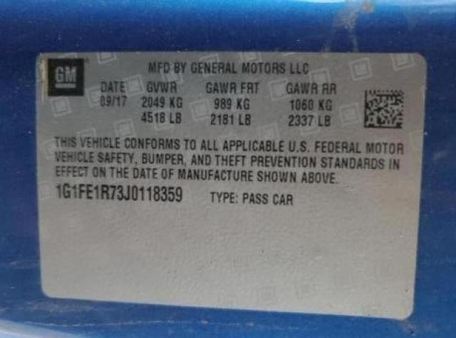 1G1FE1R73J0118359 - 2018 CHEVROLET CAMARO SS BLUE photo 10