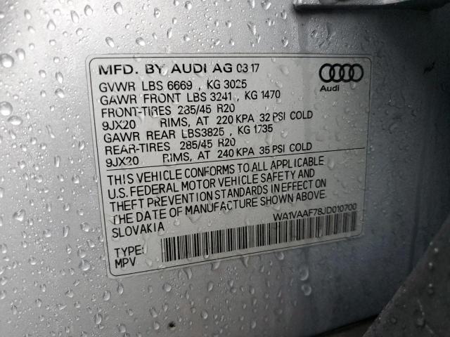 WA1VAAF78JD010700 - 2018 AUDI Q7 PRESTIGE ვერცხლისფერი ფოტო 12