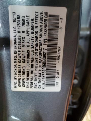 19XFB2F56DE089217 - 2013 HONDA CIVIC LX GRAY photo 12