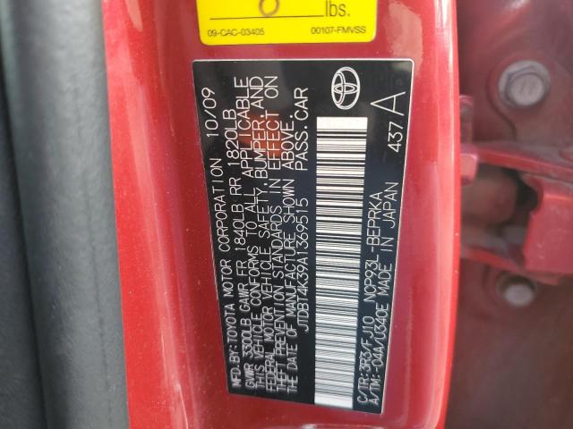 JTDBT4K39A1369515 - 2010 TOYOTA YARIS RED photo 12