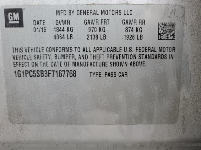 1G1PC5SB3F7167768 - 2015 CHEVROLET CRUZE LT SILVER photo 12