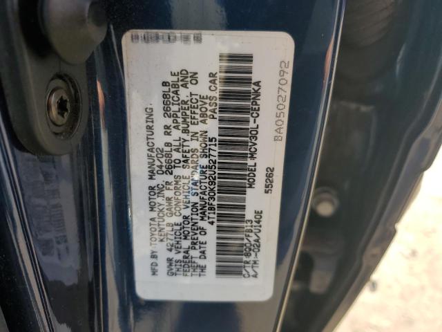 4T1BF30K92U527715 - 2002 TOYOTA CAMRY LE BLUE photo 12