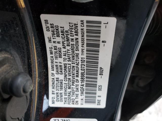 1HGFA16898L073101 - 2008 HONDA CIVIC EX BLACK photo 13