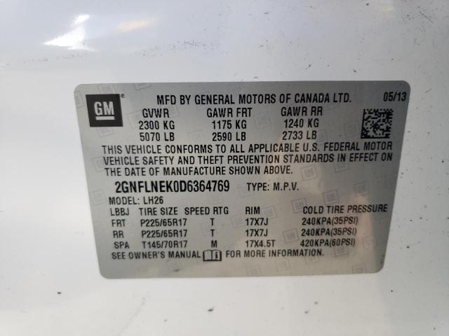 2GNFLNEK0D6364769 - 2013 CHEVROLET EQUINOX LT WHITE photo 12