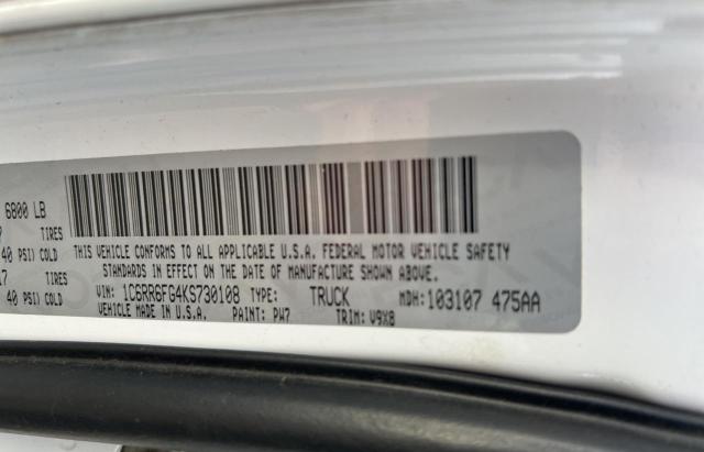 1C6RR6FG4KS730108 - 2019 RAM 1500 CLASS TRADESMAN Білий фото 10