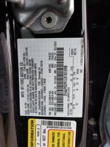 3FA6P0D91LR181098 - 2020 FORD FUSION TITANIUM BLACK photo 12