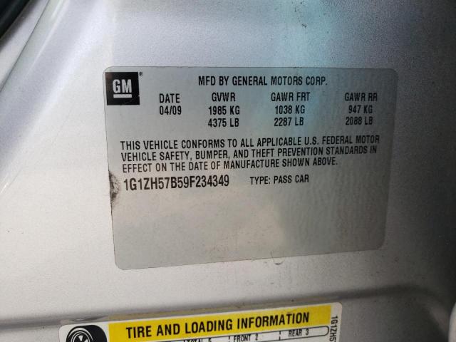 1G1ZH57B59F234349 - 2009 CHEVROLET MALIBU 1LT ვერცხლისფერი ფოტო 12