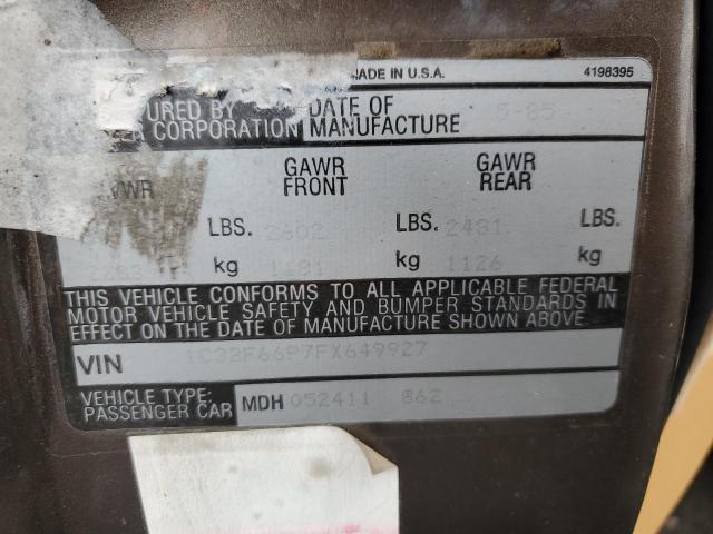 1C3BF66P7FX649927 - 1985 CHRYSLER FIFTH AVE TAN photo 13