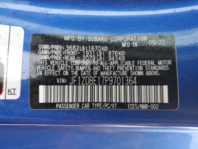 JF1ZDBE17P9701364 - 2023 SUBARU BRZ LIMITED BLUE photo 12