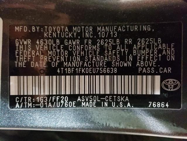 4T1BF1FK0EU756638 - 2014 TOYOTA CAMRY L GRAY photo 12