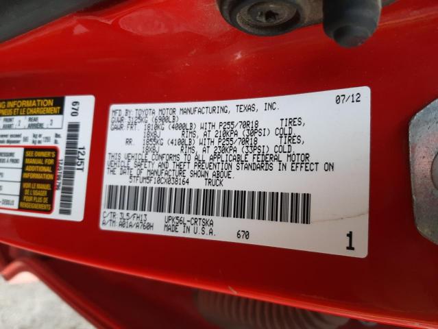5TFUM5F10CX038164 - 2012 TOYOTA TUNDRA DOUBLE CAB SR5 RED photo 12