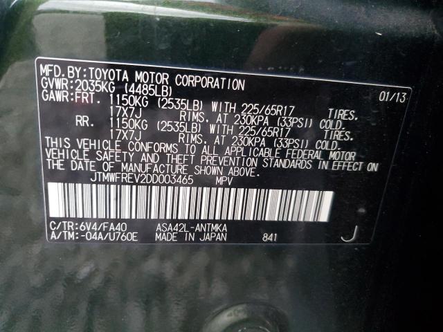 JTMWFREV2DD003465 - 2013 TOYOTA RAV4 XLE GREEN photo 13